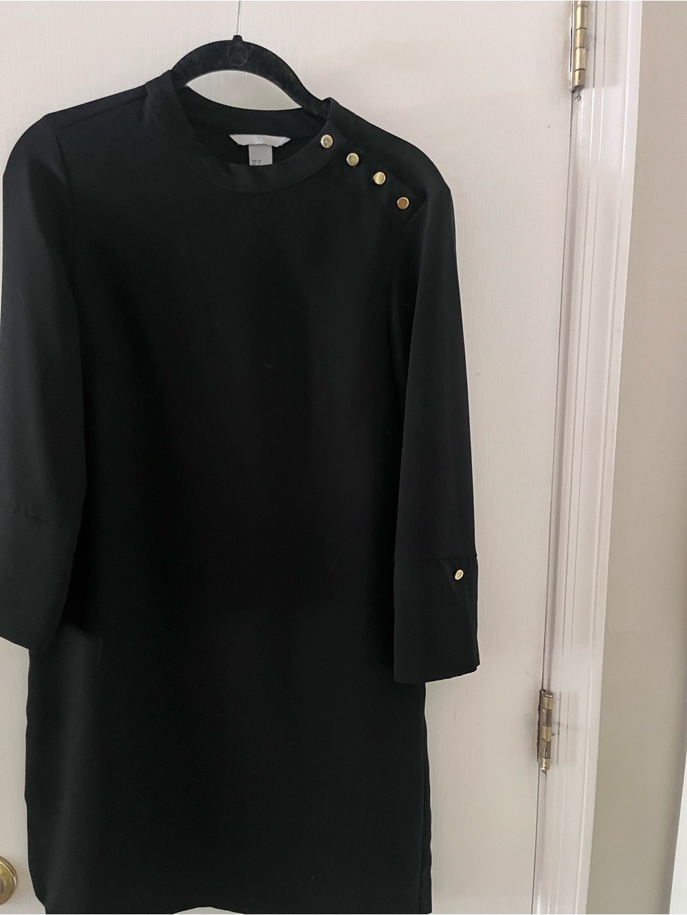 H&M Black Mini Shift Dress with Gold Buttons